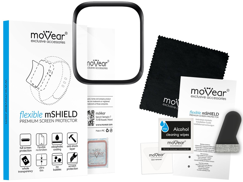 moVear flexible mSHIELD 3D PRO for Apple Watch 3/2/1 (38mm) (1.5"). Armored hybrid glass.