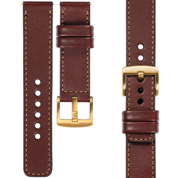 moVear Prestige C1 20mm Auburn Leather strap for Samsung Galaxy Watch 7 / 6 / 5 / 4 / 3 & Pro / FE / Classic / Active | Auburn stitching [sizes XS-XXL and buckle to choose from]