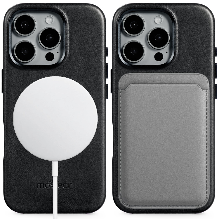 moVear [PRODUCT_MODEL] Lederrückseite für Apple iPhone 16 Pro (6.3") | MagSafe kompatibel, Naturgeöltes Leder (Schwarz)