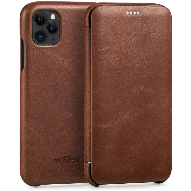 moVear flipSide S Leather slim case for Apple iPhone 11 Pro Max (6.5") | Smooth leather (Dark brown)