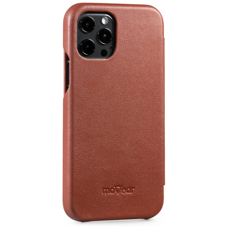 moVear flipSide S Ledertasche für Apple iPhone 12 Pro / 12 (6.1") | Glatte Leder, Handy Hülle book type (Braun)