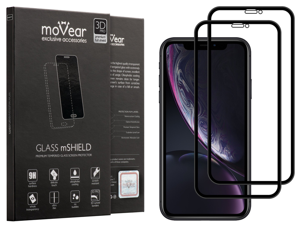 moVear GLASS mSHIELD 3D PRO MATT for Apple iPhone Xr | Tempered Glass screen protector full coverage, 9H