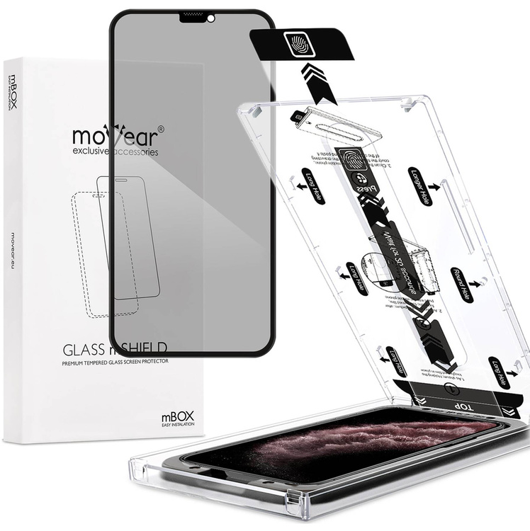 moVear mBOX GLASS mSHIELD 2.5D MAX privacy for Apple iPhone 11 Pro Max / Xs Max (6.5") (Anti spy, with Applicator)