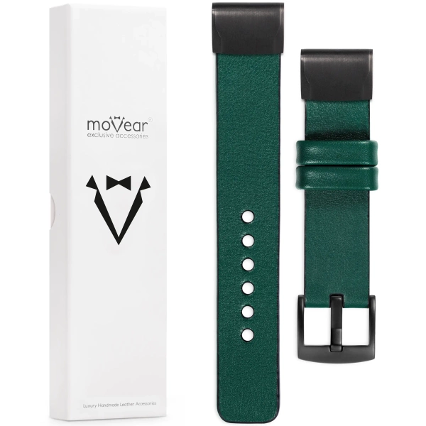 moVear Prestige S1 Leather strap for Garmin QuickFit 22mm (Fenix / Forerunner / Epix / Instinct / Enduro / Quatix / MARQ - 47/45mm) Bottle green [sizes XS-XXL and buckle to choose from]