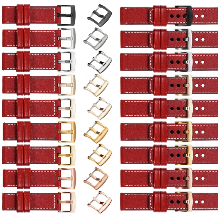moVear Prestige C1 19mm leather watch strap | Scarlet red, Scarlet red stitching [sizes XS-XXL and buckle to choose from]