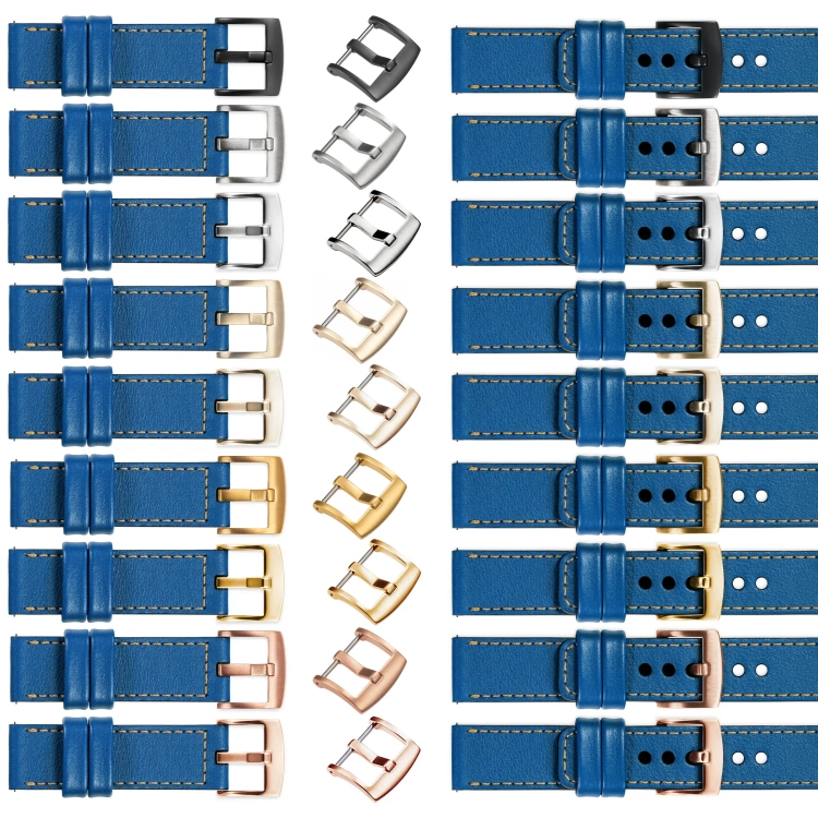 moVear Prestige C1 20mm leather watch strap | Blue, Blue stitching [sizes XS-XXL and buckle to choose from]