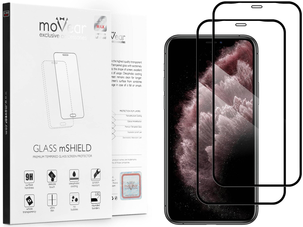 2 Stk. | moVear GLASS mSHIELD 2.5D MAX für Apple iPhone 11 Pro Max / Xs Max (6.5") (Handyhülle freundlich)