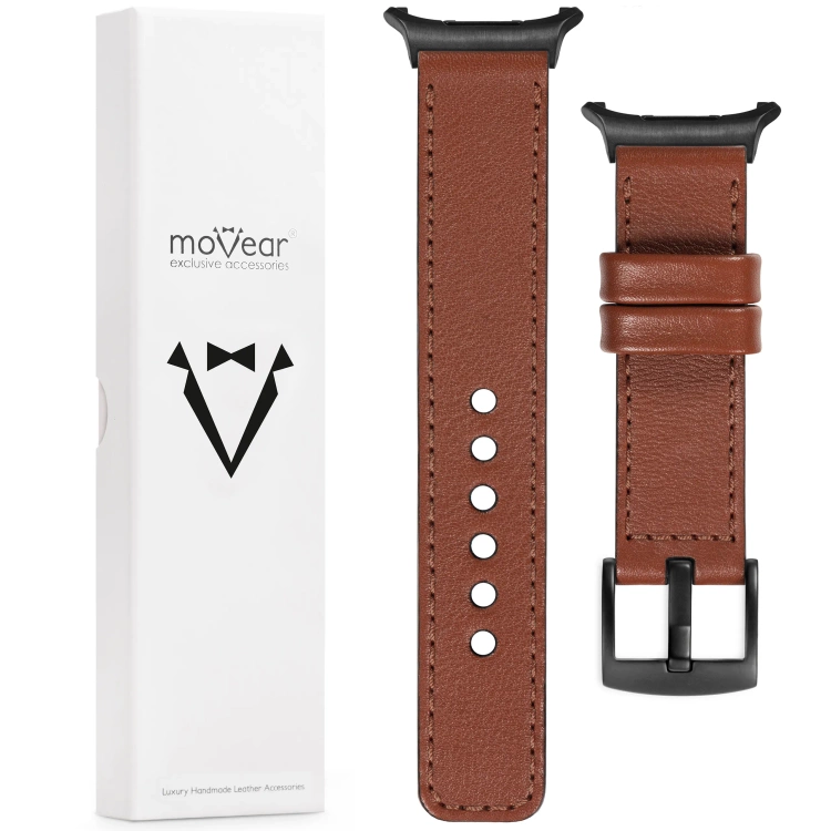 moVear Prestige C1 22mm Brown Leather strap for Samsung Galaxy Watch Ultra | Brown stitching [sizes XS-XXL and buckle to choose from]