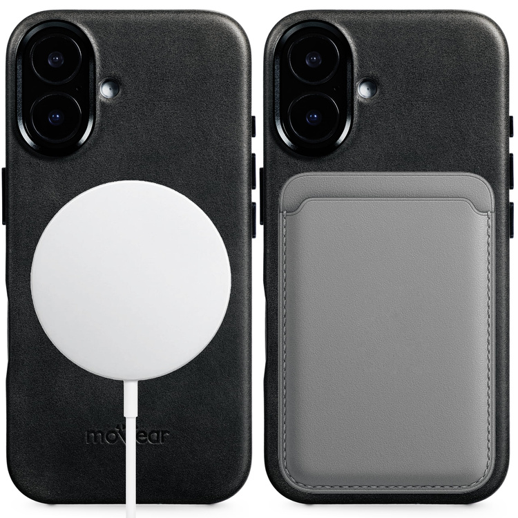 moVear [PRODUCT_MODEL] Lederrückseite für Apple iPhone 16 (6.1") | MagSafe kompatibel, Naturgeöltes Leder (Schwarz)