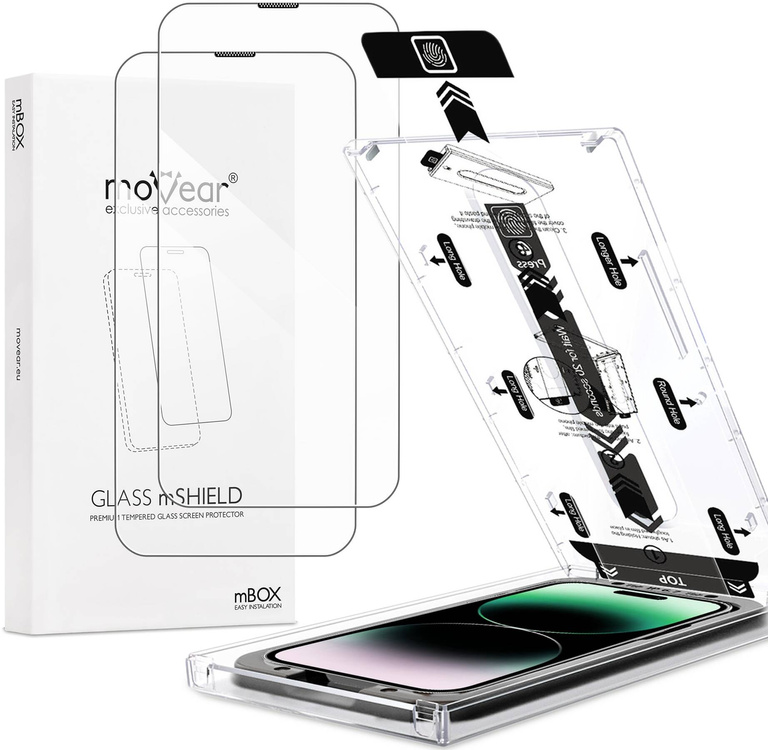 2 Stk. | moVear mBOX GLASS mSHIELD 2.5D für Apple iPhone 14 Pro (6.1") (einfache Installation)