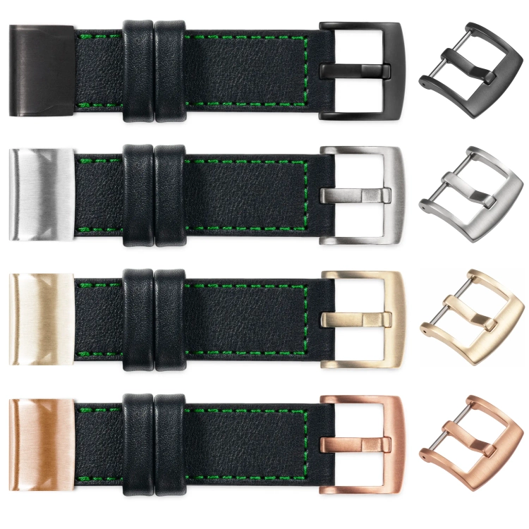 moVear Prestige C1 Leather strap for Garmin QuickFit 20mm (Fenix / Instinct - 43/42/40mm) Black, Black stitching [sizes XS-XXL and buckle to choose from]