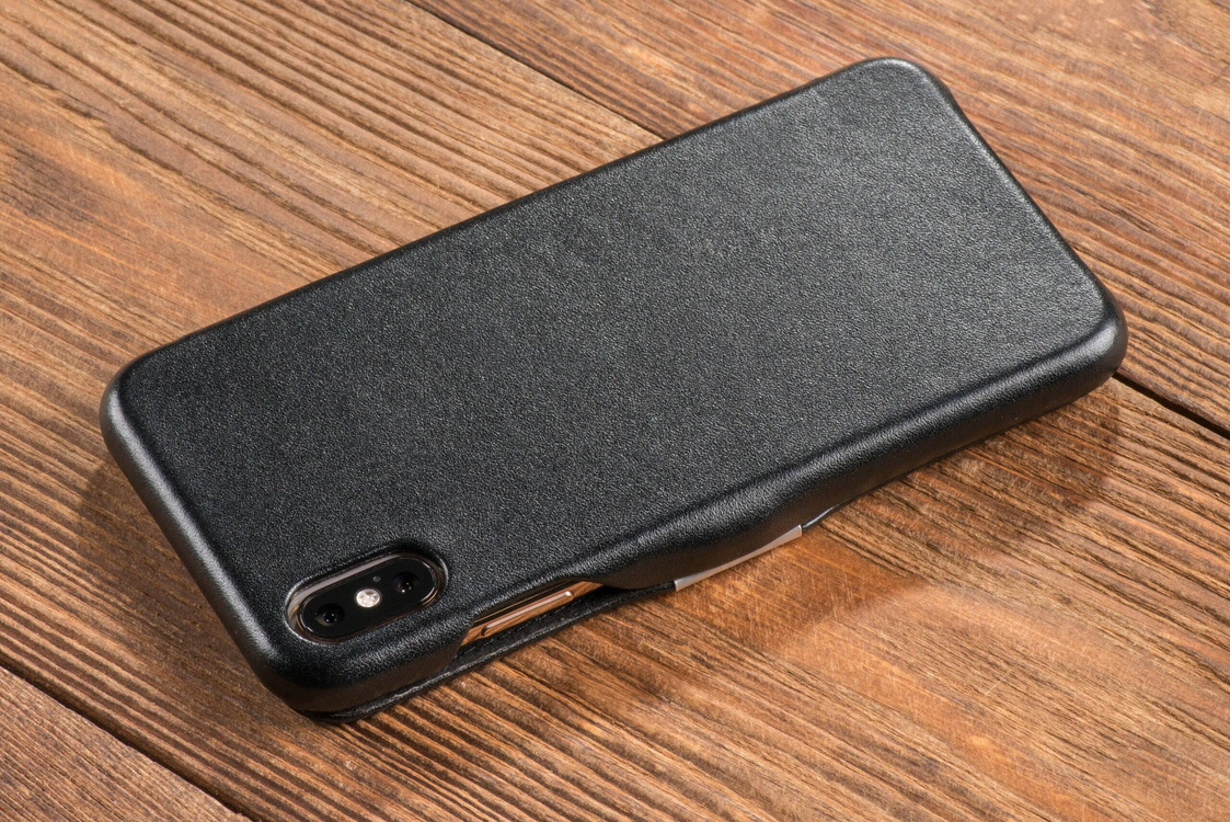 moVear flipSide C Leder Handyhülle für Apple iPhone Xs MAX (6.5") | Glattleder (Schwarz)