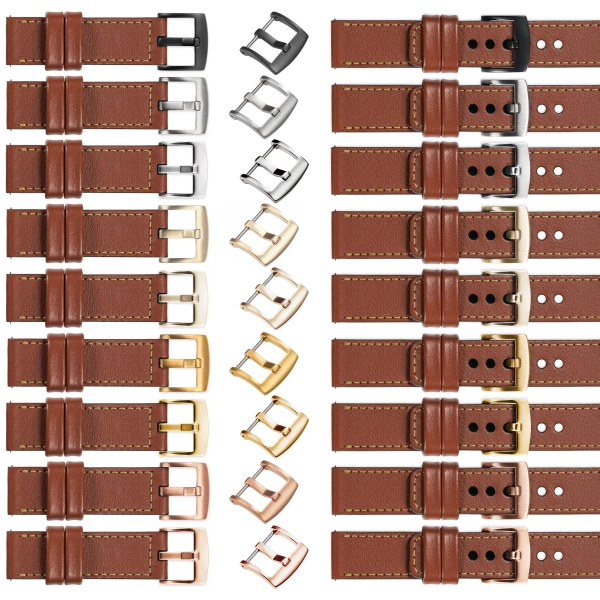 moVear Prestige C1 22mm Uhrenarmband aus Leder | Braun, Braun Nähte [Größen XS-XXL und Schnalle zur Auswahl]