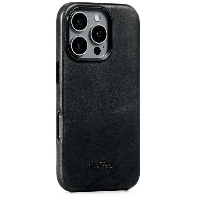 moVear [PRODUCT_MODEL] Leather back cover for Apple iPhone 16 Pro Max (6.9") | MagSafe compatible, Natural oiled leather (Black)