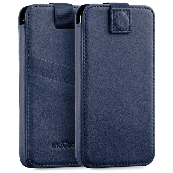 moVear pocketCase C+ Slide in leather Bag Pouch for Apple iPhone 16/15/14 Plus, 13/12/11 Pro MAX, Xs MAX / 11 / XR / 8/7/6 Plus | Nappa leather (Navy blue)