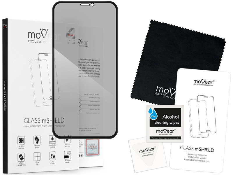 moVear GLASS mSHIELD 2.5D MAX privacy für Apple iPhone 11 Pro / Xs / X (5.8") | (Privatisierung, Handyhülle freundlich)