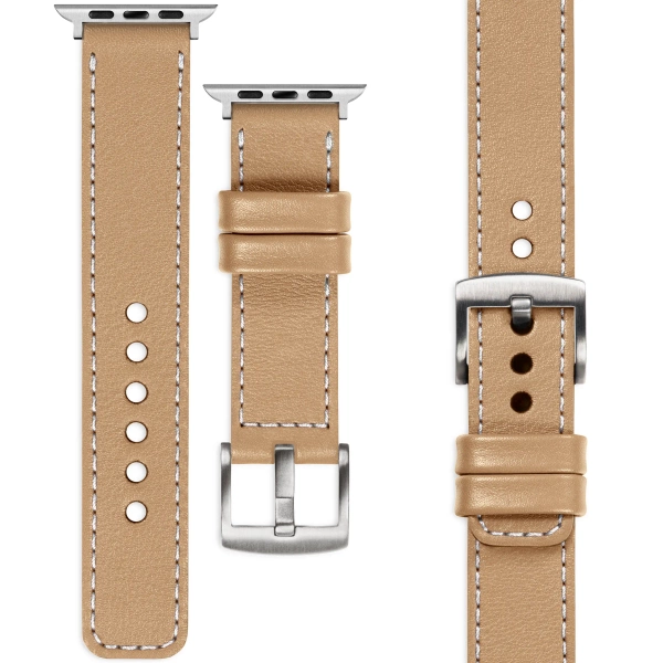 moVear Prestige C1 22mm Cappuccino Leather strap for Apple Watch 10 / 9 / 8 / 7 / 6 / 5 / 4 / SE (42/41/40mm) | Cappuccino stitching [sizes XS-XXL and buckle to choose from]