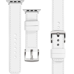 moVear Prestige C1 24mm White Leather strap for Apple Watch 10 / 9 / 8 / 7 / 6 / 5 / 4 / SE (46/45/44mm) & Ultra (49mm) | White stitching [sizes XS-XXL and buckle to choose from]