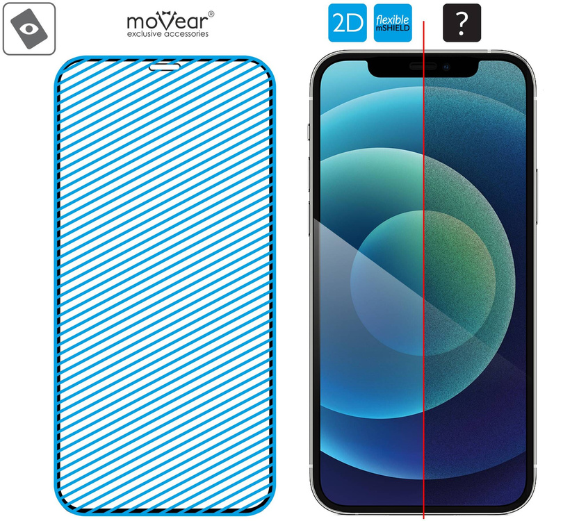moVear flexible mSHIELD 2D für Apple iPhone 12 Pro / 12 (6.1"). Gepanzertes Hybridglas.