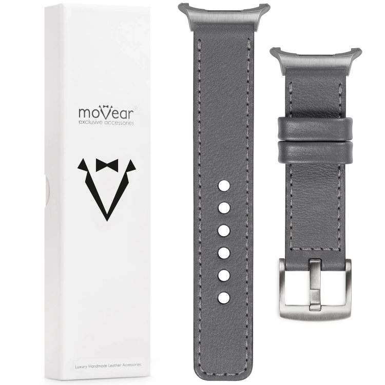 moVear Prestige C1 22mm Gray Leather strap for Samsung Galaxy Watch Ultra | Gray stitching [sizes XS-XXL and buckle to choose from]
