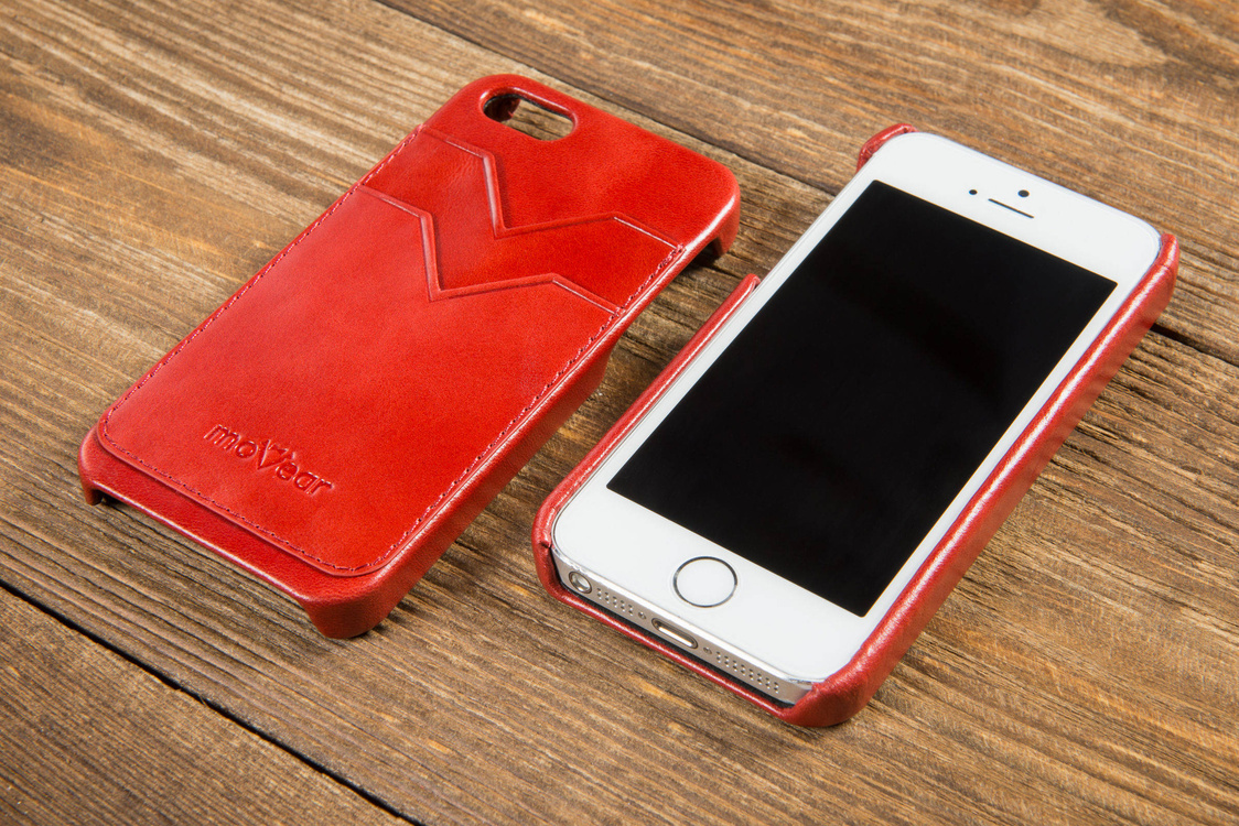 moVear backCover S+ Lederrückseite Cover für Apple iPhone SE / 5s / 5 | Vintage Leder-Hülle, Rot