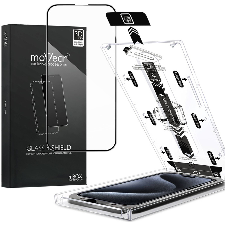 moVear mBOX GLASS mSHIELD 3D PRO für Apple iPhone 15 Pro Max (6.7") (einfache Installation)