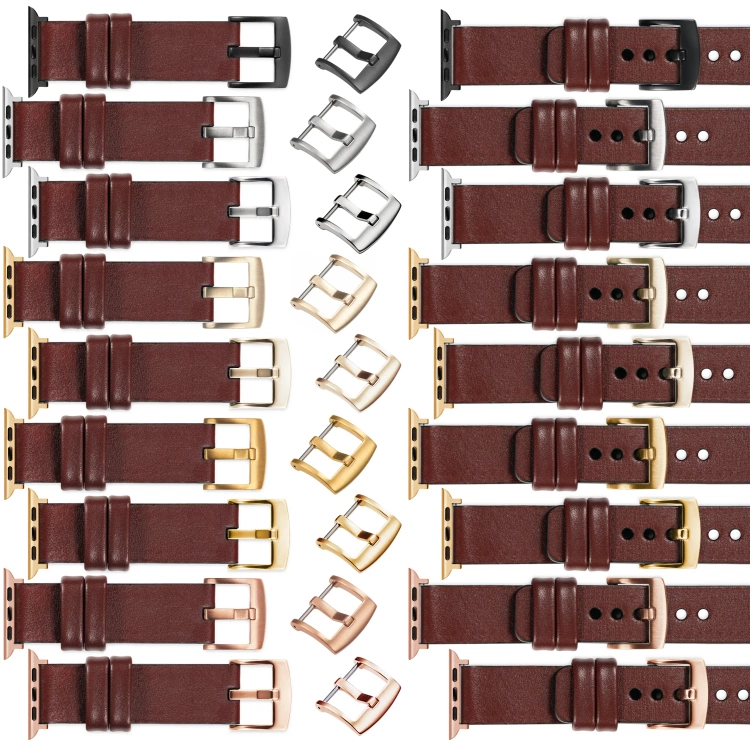 moVear Prestige S1 20mm Lederarmband für Apple Watch 10 / 9 / 8 / 7 / 6 / 5 / 4 / SE (46/45/44mm) & Ultra (49mm) Rotbraun [Adapter und Schnalle zur Auswahl]