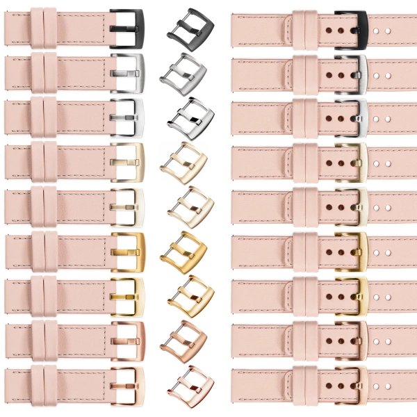 moVear Prestige C1 19mm leather watch strap | Flesh pink, Flesh pink stitching [sizes XS-XXL and buckle to choose from]