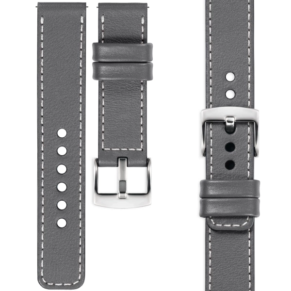 moVear Prestige C1 26mm Uhrenarmband aus Leder | Grau, Grau Nähte [Größen XS-XXL und Schnalle zur Auswahl]