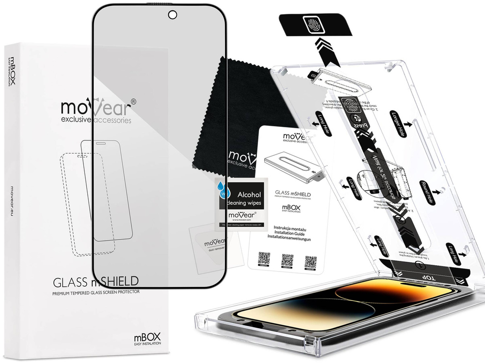 moVear mBOX GLASS mSHIELD 2.5D MAX privacy für Apple iPhone 14 Pro (6.1") (Anti-Spionage, mit Applikator)