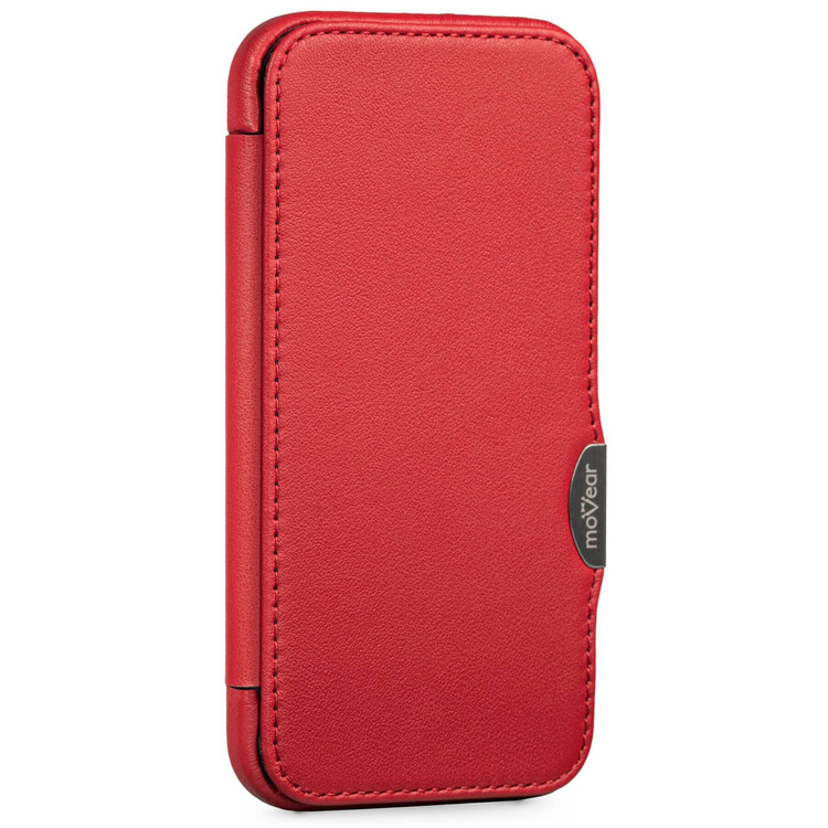 moVear flipSide 4C Leder Handyhülle für Apple iPhone 15 Pro (6.1") | Glattleder (Rot)