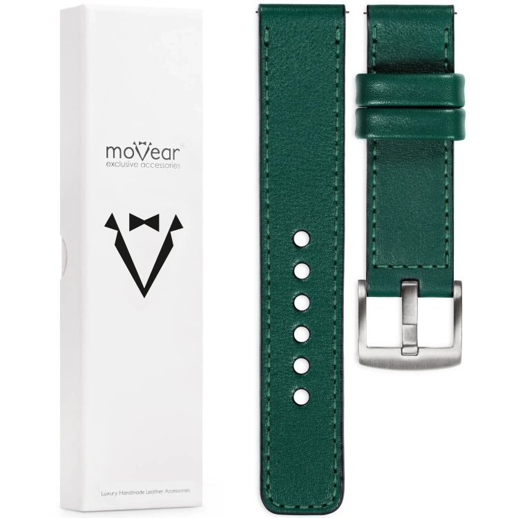 moVear Prestige C1 20mm Bottle green Leather strap for Huawei Watch GT 3 2 1 / Pro (43/42mm) | Bottle green stitching [sizes XS-XXL and buckle to choose from]