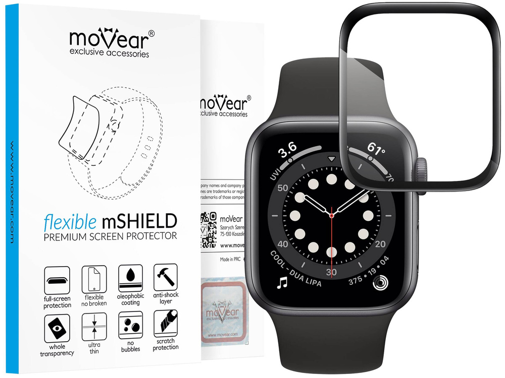 moVear flexible mSHIELD 3D PRO for Apple Watch 6/5/4/SE (44mm) (1.78"). Armored hybrid glass.