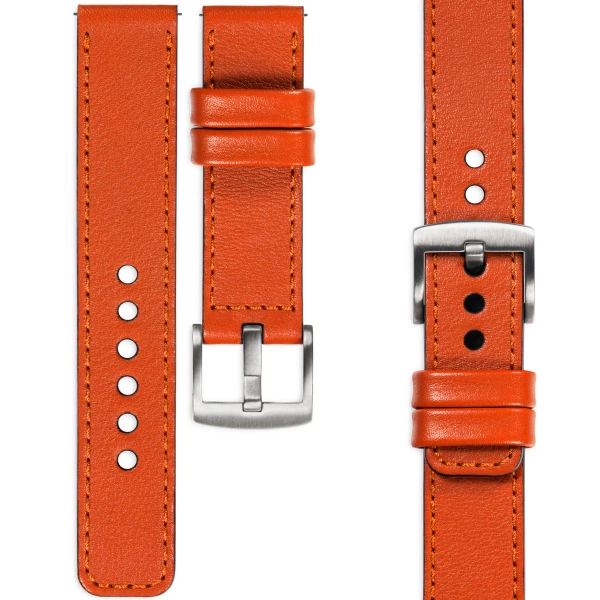 moVear Prestige C1 20mm Orange Lederarmband für Samsung Galaxy Watch 7 / 6 / 5 / 4 / 3 & Pro / FE / Classic / Active | Orange Nähte [Größen XS-XXL und Schnalle zur Auswahl]