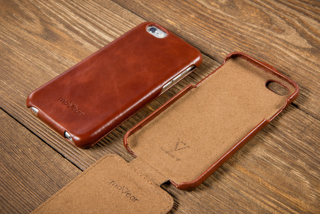 moVear flipDown C Leder-Hülle für Apple iPhone 6 / 6s | Vintage Ledercase, Braun