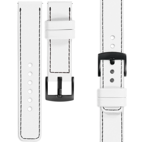 moVear Prestige C1 24mm leather watch strap | White, White stitching [sizes XS-XXL and buckle to choose from]