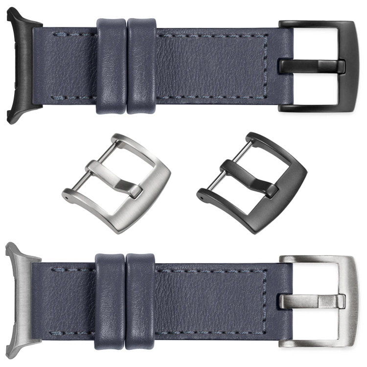 moVear Prestige C1 22mm Stahlgrau Lederarmband für Samsung Galaxy Watch Ultra | Stahlgrau Nähte [Größen XS-XXL und Schnalle zur Auswahl]
