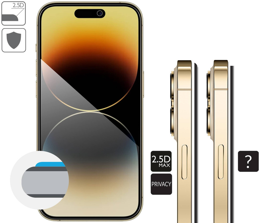 2 Stk. | moVear GLASS mSHIELD 2.5D MAX privacy für Apple iPhone 14 Pro (6.1") | (Privatisierung, Handyhülle freundlich)