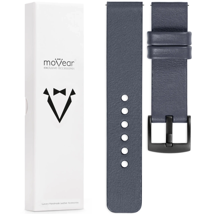 moVear Prestige S1 20mm Lederarmband für Garmin Vivoactive 5/3, Vivomove 3, Venu 2 Stahlgrau [Schließe nach Wahl]