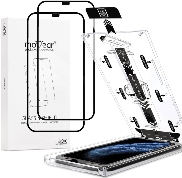 2 Stk. | moVear mBOX GLASS mSHIELD 2.5D MAX für Apple iPhone 11 Pro / Xs / X (5.8") (einfache Installation)