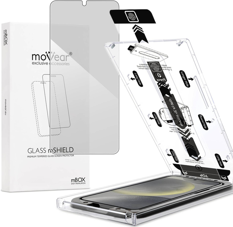 moVear mBOX GLASS mSHIELD 2.5D privacy for Samsung Galaxy S25/S24 (6.2") (Anti spy, with Applicator)