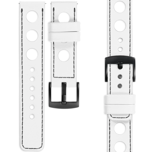 moVear Prestige R1 20mm White Leather strap for Samsung Galaxy Watch 7 / 6 / 5 / 4 / 3 & Pro / FE / Classic / Active | White stitching [sizes XS-XXL and buckle to choose from]