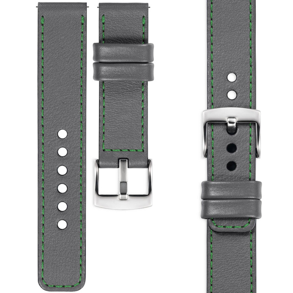 moVear Prestige C1 22mm leather watch strap | Gray, Gray stitching [sizes XS-XXL and buckle to choose from]