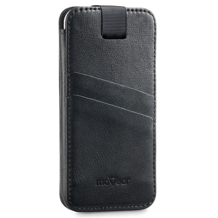 moVear pocketCase C+ Slide in leather Bag Pouch for Apple iPhone 16/15/14/13, 12/11 Pro, Xs/X | Nappa leather (Black)