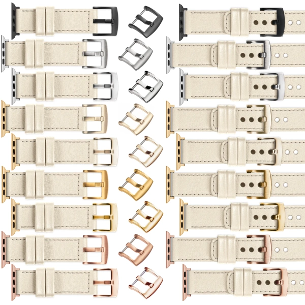 moVear Prestige C1 22mm Nude Lederarmband für Apple Watch 10 / 9 / 8 / 7 / 6 / 5 / 4 / SE (46/45/44mm) & Ultra (49mm) | Nude Nähte [Größen XS-XXL und Schnalle zur Auswahl]