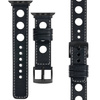 moVear Prestige R1 20mm Schwarz Lederarmband für Apple Watch 8 / 7 / 6 / 5 / 4 / SE (45/44mm) & Ultra (49mm) | Schwarz Nähte [Größe und Schnalle zur Auswahl]
