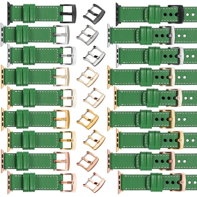 moVear Prestige C1 22mm Grün Lederarmband für Apple Watch 10 / 9 / 8 / 7 / 6 / 5 / 4 / SE (42/41/40mm) | Grün Nähte [Größen XS-XXL und Schnalle zur Auswahl]