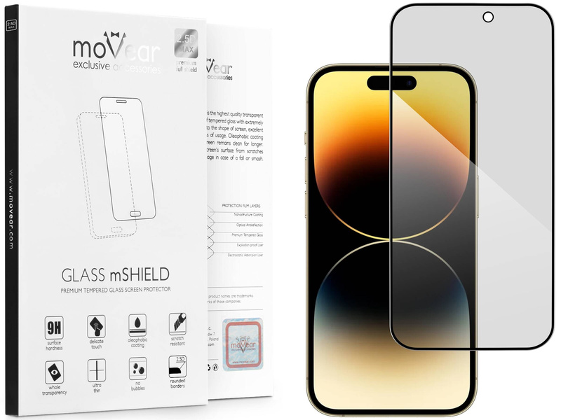 moVear GLASS mSHIELD 2.5D MAX privacy für Apple iPhone 14 Pro (6.1") | (Privatisierung, Handyhülle freundlich)