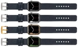 moVear Prestige S1 24mm Lederarmband für Apple Watch 10 / 9 / 8 / 7 / 6 / 5 / 4 / SE (46/45/44mm) & Ultra (49mm) Schwarz [Adapter und Schnalle zur Auswahl]