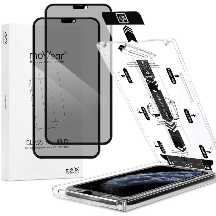2 pcs. | moVear mBOX GLASS mSHIELD 2.5D MAX privacy for Apple iPhone 11 Pro / Xs / X (5.8") (Anti spy, with Applicator)